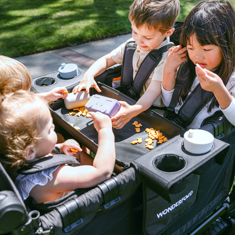 Flex snack tray table with convertible 4 cup holders - for stroller wagons