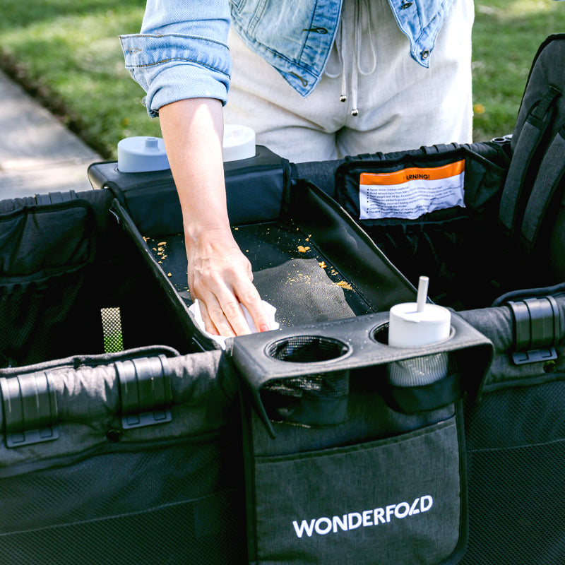 easy to clean snack tray table with side convertible 4 cup holders